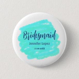 Badge Rond 5 Cm Couleur d'aquarelle bleu clair de Bridesmaid ajout