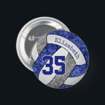 Badge Rond 5 Cm couleur de l'équipe du club de volley-ball gris<br><div class="desc">Ce bouton de volleyball d'équipe coloré présente l'image réaliste d'un volleyball bleu,  gris et blanc stylisé qui a un motif kaléidoscopique floral artistique mélangé avec ses panneaux bleu et gris - personnalisez avec le nom de l'athlète et le numéro de maillot - par katz_d_zynes</div>