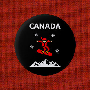 Badge Rond 5 Cm Couleur du snowboard rouge du Canada volant