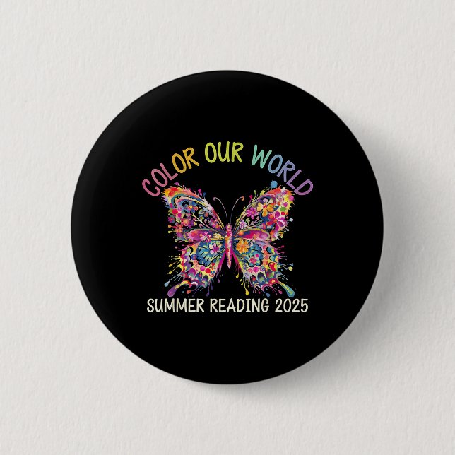 Badge Rond 5 Cm Couleur Notre Monde Été Lecture Programme 2025 Beu (Devant)