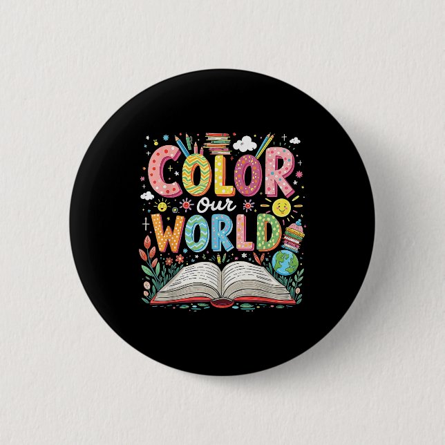Badge Rond 5 Cm Couleur Notre Programme Mondial de Lecture du Livr (Devant)