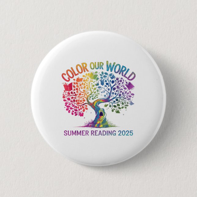 Badge Rond 5 Cm Couleur Notre Programme Mondial de Lecture Été 202 (Devant)