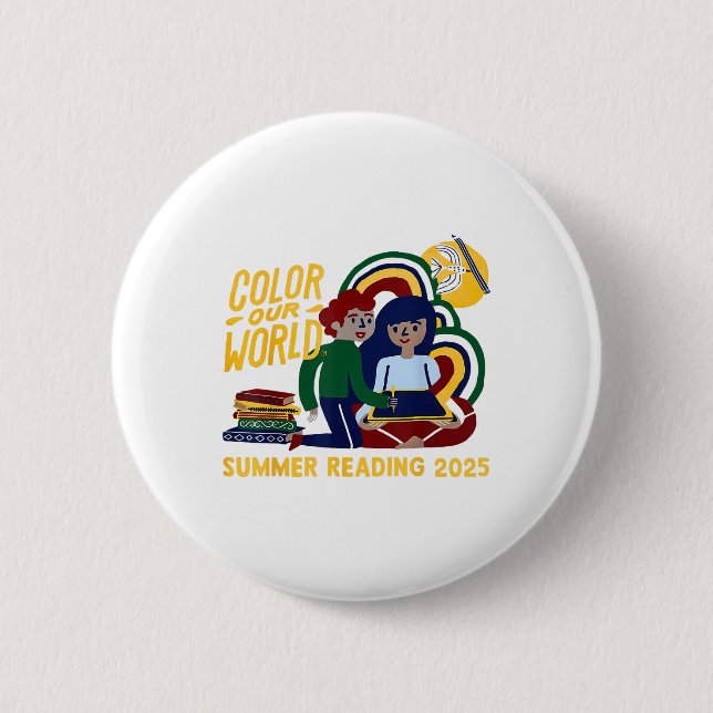 Badge Rond 5 Cm Couleur Notre Programme Mondial de Lecture Été 202 (Devant)