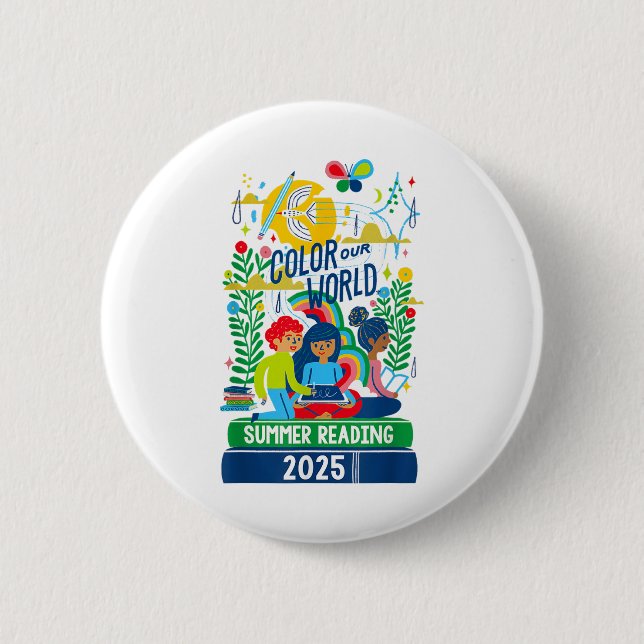 Badge Rond 5 Cm Couleur Notre Programme Mondial de Lecture Été 202 (Devant)