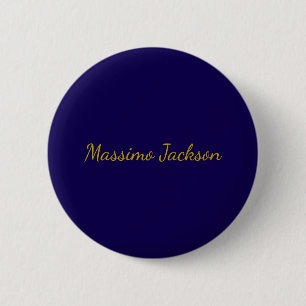 Badge Rond 5 Cm Couleur Or et Bleu Foncé Nom Propre Simple Profess