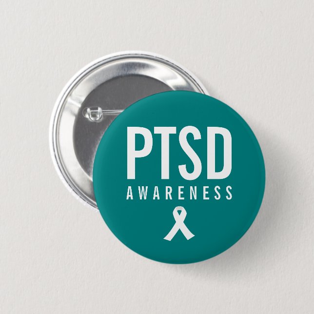 Badge Rond 5 Cm Couleur Turquoise de sensibilisation PTSD (Devant & derrière)
