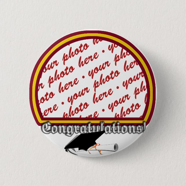 Badge Rond 5 Cm Couleurs de l'école Rouge et or cadre photo (Devant)