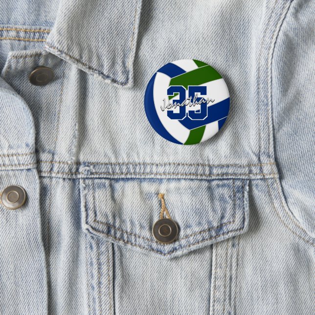 Badge Rond 5 Cm couleurs de l'équipe de volley-ball bleu vert (En situation)