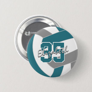 Badge Rond 5 Cm Couleurs turquoises de l'équipe de volley-ball gri