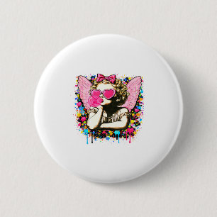 Badge Rond 5 Cm Coupe de la Saint-Valentin Cupidon Cœur Ange Amour