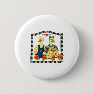 Badge Rond 5 Cm Couple de canards d'art populaire avec des cœurs d