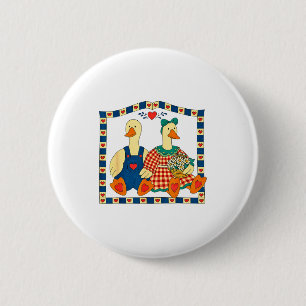 Badge Rond 5 Cm Couple de canards d'art populaire avec fleurs Mais