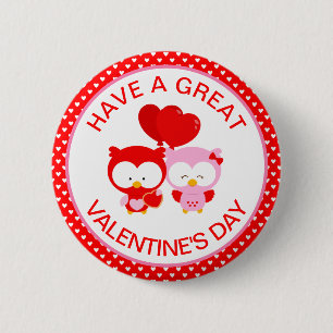 Badge Rond 5 Cm Couple de hiboux mignons et Saint-Valentin coeurs
