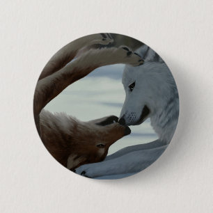 Badge Rond 5 Cm Couple de loup doux