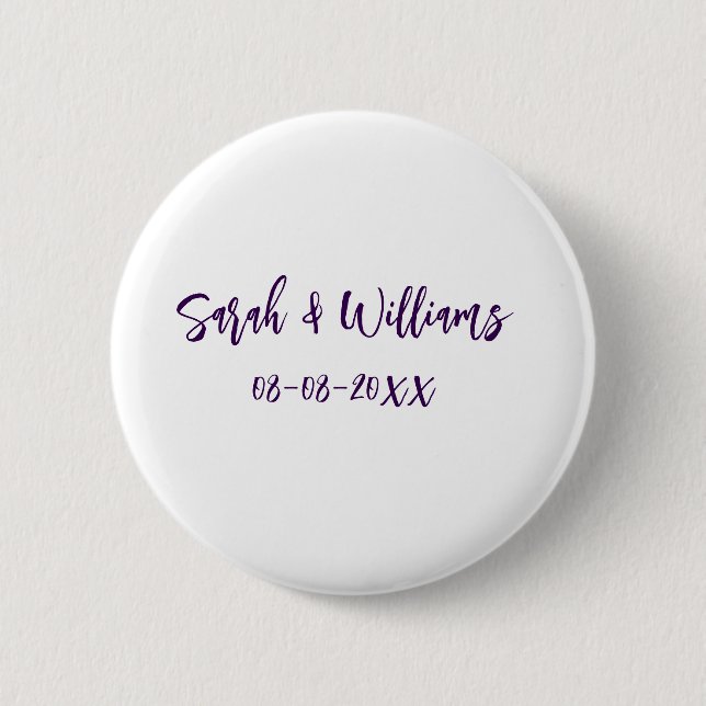 Badge Rond 5 Cm couple de mariages. Nom date violet simple mo mini (Devant)