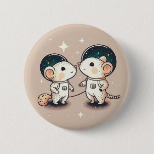 Badge Rond 5 Cm Couple de souris astronaute