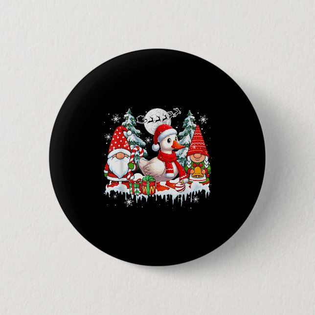 Badge Rond 5 Cm Couple Gnomes Père Noël Goose Christmas Trees Farm (Devant)