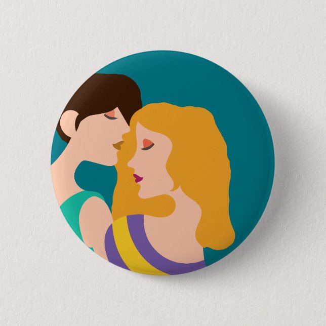 Badge Rond 5 Cm Couple lesbien belles femmes en amour dessin (Devant)