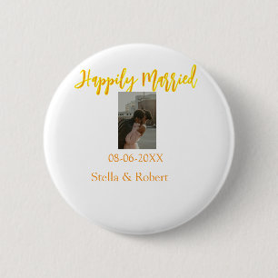 Badge Rond 5 Cm Couple marié heureux photo rétro jaune orange