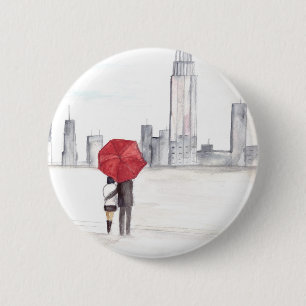 Badge Rond 5 Cm Couple parapluie rouge New York cool à la mode bel