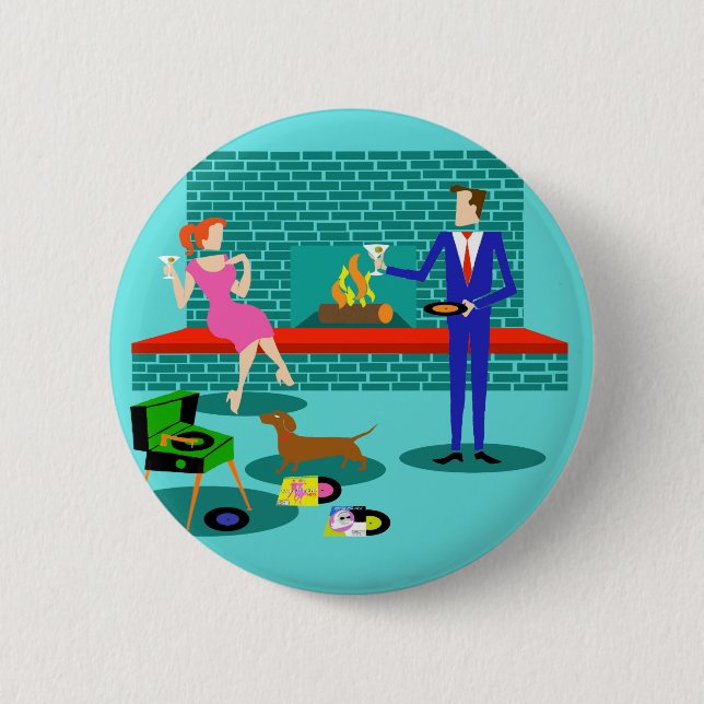 Badge Rond 5 Cm Couple rétro avec bouton chien (Devant)