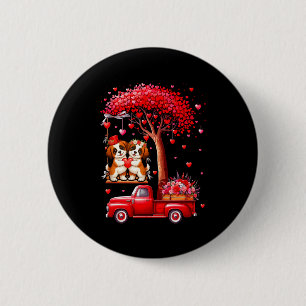 Badge Rond 5 Cm Couple St. Bernards Saint-Valentin Cœurs Arbre Pic