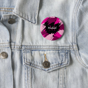 Badge Rond 5 Cm Coups de pinceau nuances de rose chaud nom avec mo