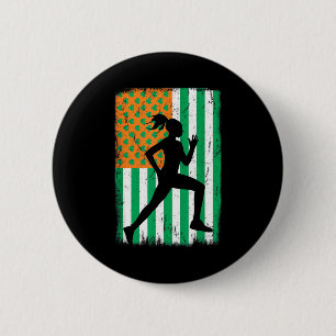 Badge Rond 5 Cm Coureuse féminine Drapeau irlandais américain Sain
