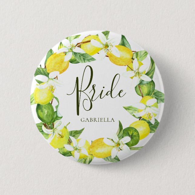 Badge Rond 5 Cm Couronne de citron à l'aquarelle pour la mariée en (Devant)
