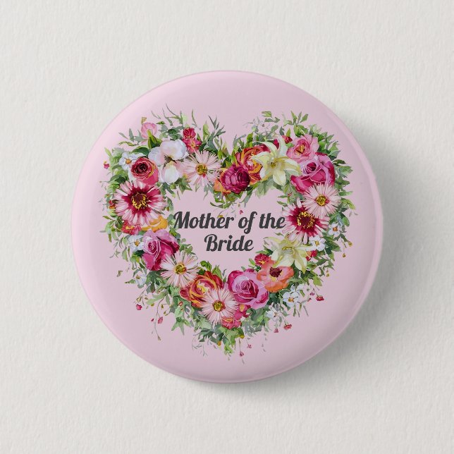 Badge Rond 5 Cm Couronne de coeur florale personnalisée (Devant)