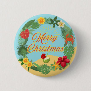 Badge Rond 5 Cm Couronne de Noël tropicale