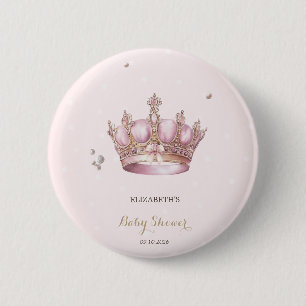 Badge Rond 5 Cm Couronne de Petite Princesse Perles Points Baby Sh