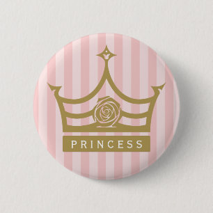 Badge Rond 5 Cm Couronne de princesse rose et rayures rose chic en