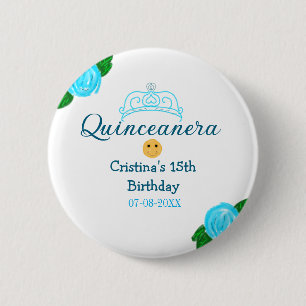 Badge Rond 5 Cm Couronne de rose bleue pour les 15 ans de Quincean