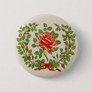 Badge Rond 5 Cm Couronne de roses rouges vintage Art floral de sal