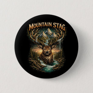 Badge Rond 5 Cm Couronne du cerf de montagne