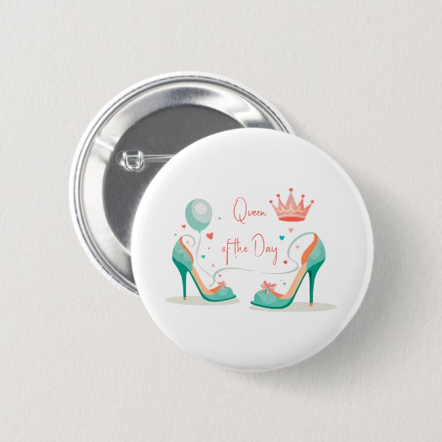 Badge Rond 5 Cm Couronne et talons hauts – Thème rose et mint glam (Devant & derrière)