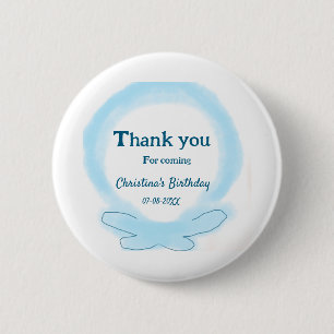 Badge Rond 5 Cm Couronne florale aquarelle bleue merci d'être venu