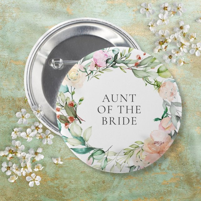 Badge Rond 5 Cm Couronne florale personnalisée aux roses et au feu (Personalized Rose Greenery Floral Garland Name Button)