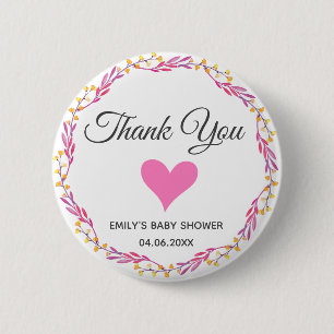 Badge Rond 5 Cm Couronne florale rose et or Merci Baby Shower