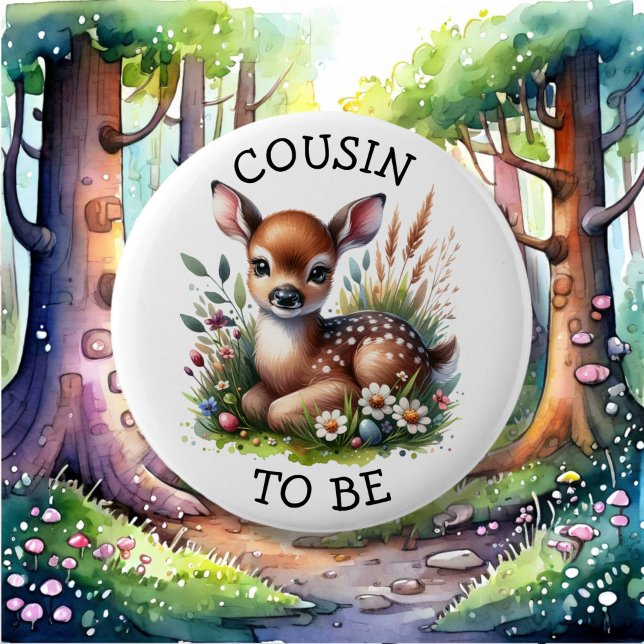 Badge Rond 5 Cm Cousin | Baby shower à thème Woodland (Créateur téléchargé)
