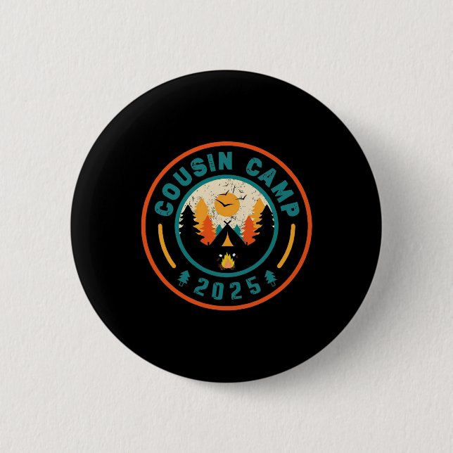Badge Rond 5 Cm Cousin Camp 2025 Équipe de camping Feu de camp Vac (Devant)