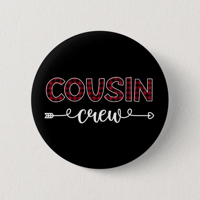 Badge Rond 5 Cm Cousin Crew Buffalo Plaid Famille Motif Noël (Devant)
