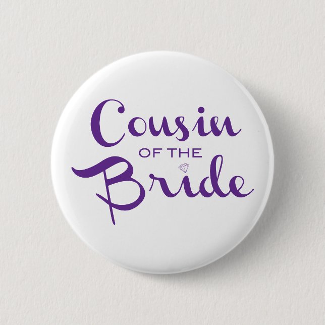 Badge Rond 5 Cm Cousin de mariée violet sur blanc (Devant)