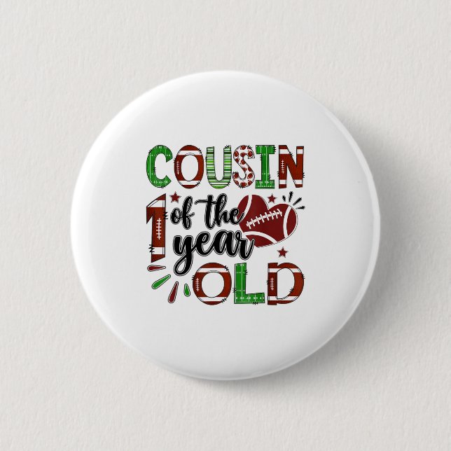 Badge Rond 5 Cm Cousin Of The 1 Year Old Football 1st Birthday Boy (Devant)