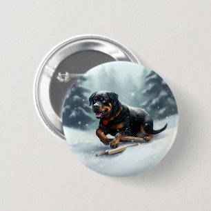 Badge Rond 5 Cm Coussin décoratif Rottweiler Noël neige hiver