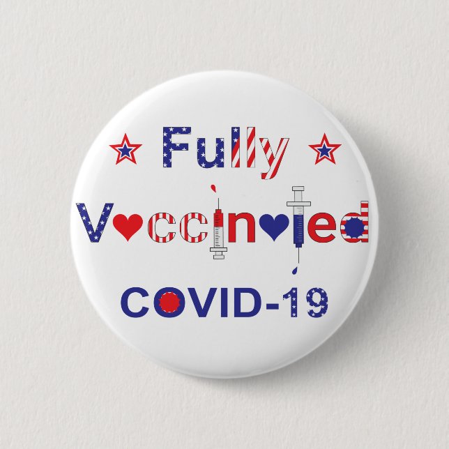 Badge Rond 5 Cm COVID-19 entièrement vacciné en étoiles et en band (Devant)