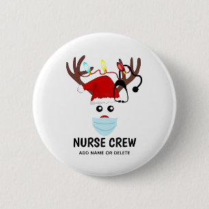 Badge Rond 5 Cm Covid Christmas Nurse Reinder Personnalisé