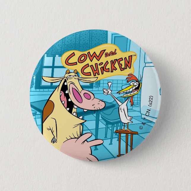 Badge Rond 5 Cm Cow and Chicken Smiling Graphic (Devant)