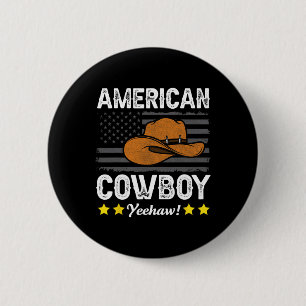 Badge Rond 5 Cm Cow-boy Américain Rodeo Drapeau Américain Vintage